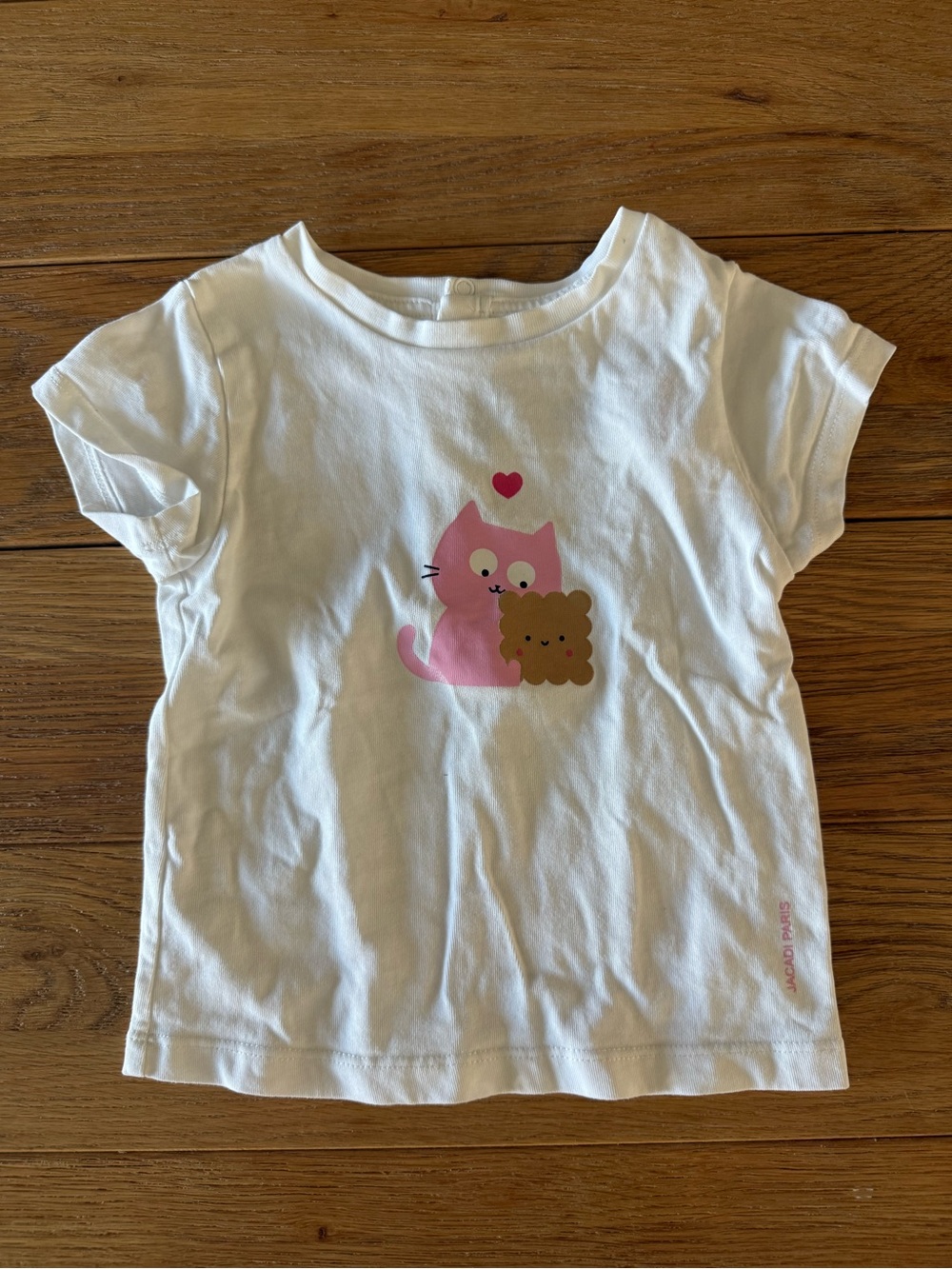 Jacadi White Tee with Pink Cat and Brown Cookie